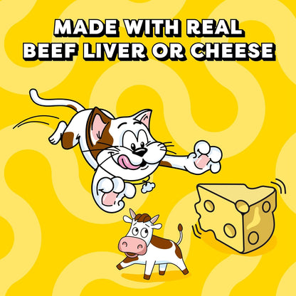 Creamy Puree with Beef Liver and Cheese, Variety Pack of Lickable, Squeezable Cat Treats, 0.42 Oz Pouches, 24 Count