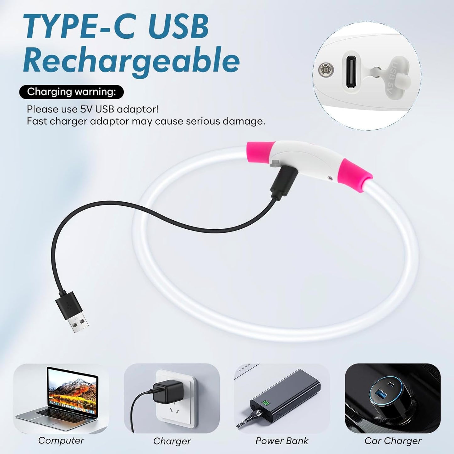 Light up Dog Collars - Rechargeable LED Dog Collar, Glowing Puppy Collar, TPU Cuttable Dog Walking Lights for Small Medium and Large Dogs (Pink-Ii)