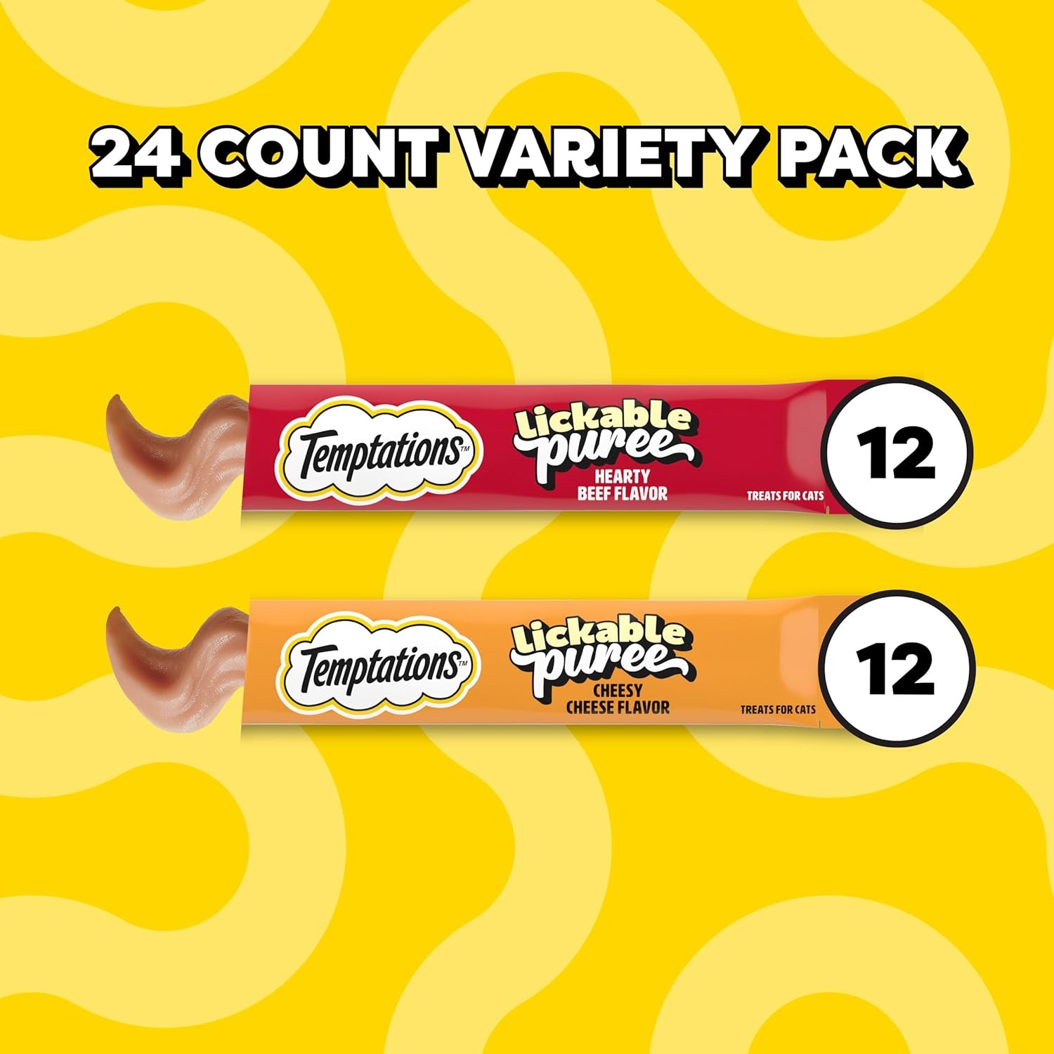 Creamy Puree with Beef Liver and Cheese, Variety Pack of Lickable, Squeezable Cat Treats, 0.42 Oz Pouches, 24 Count