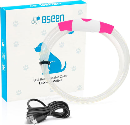 Light up Dog Collars - Rechargeable LED Dog Collar, Glowing Puppy Collar, TPU Cuttable Dog Walking Lights for Small Medium and Large Dogs (Pink-Ii)